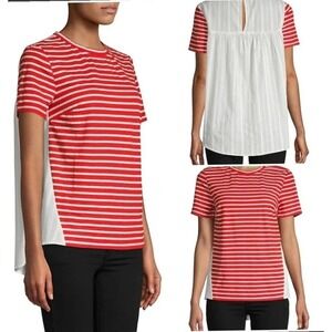 English Factory Women SizeRed Striped Front White Contrasting Back T-shirt Top
